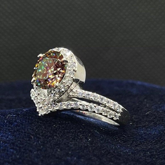 3.26 Ct Vvs =:  Brown White Moissanite Diamond Silver Engagement RING Size 7 - Picture 4 of 6